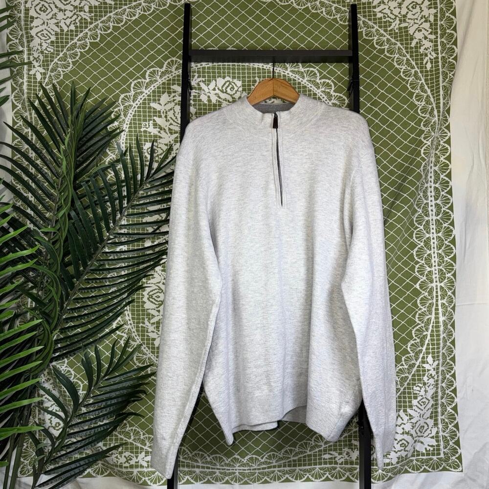 Faherty Brand Men's Quarter Zip Sweater XL Heather Grey Organic Cotton Blend
